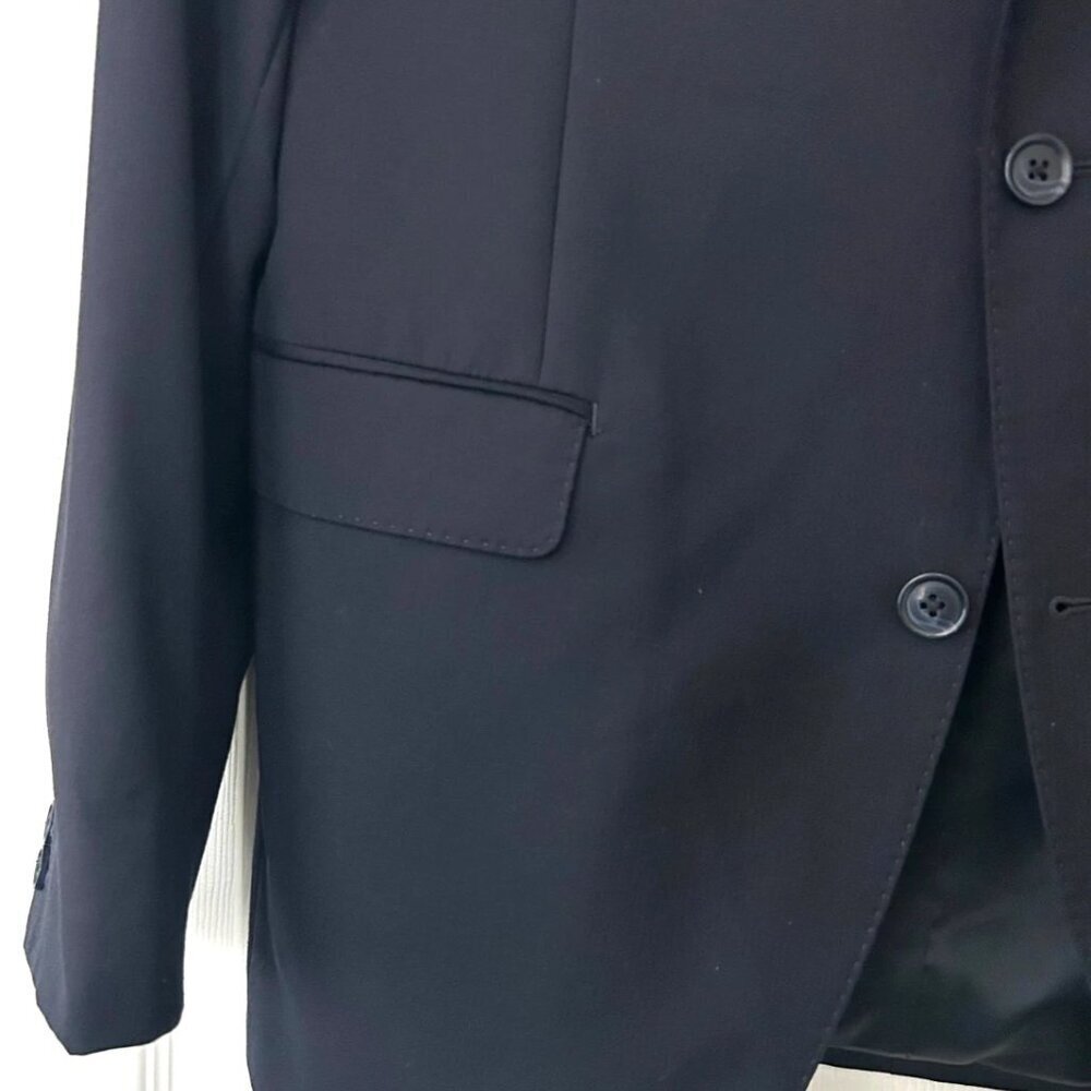 Saks Fifth Avenue Mens Blazer 40R Navy 100% Wool Trim Fit 2 Button Sport Coat - Picture 3 of 12